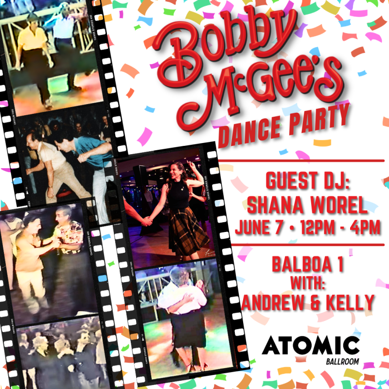 Advertisement for Bobby McGee's Dance Party at ATOMIC Ballroom.