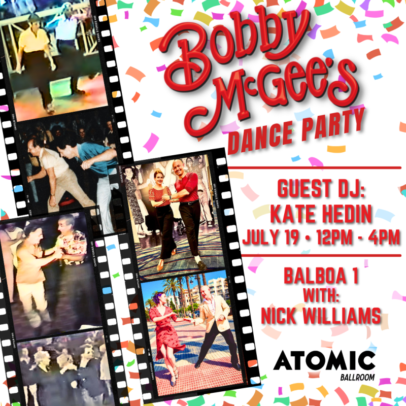 Advertisement for Bobby McGee's Dance Party at ATOMIC Ballroom.