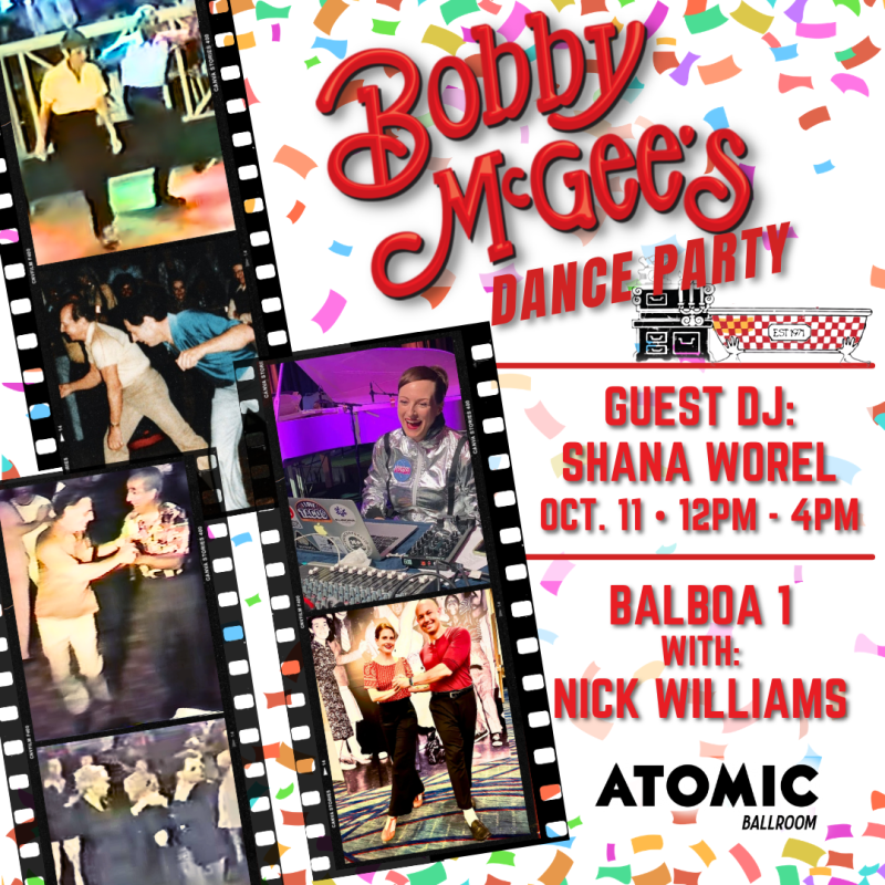 Advertisement for Bobby McGee's Dance Party at ATOMIC Ballroom.