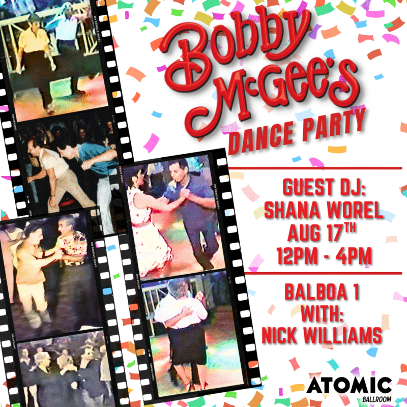 Advertisement for Bobby McGee's Dance Party at ATOMIC Ballroom.