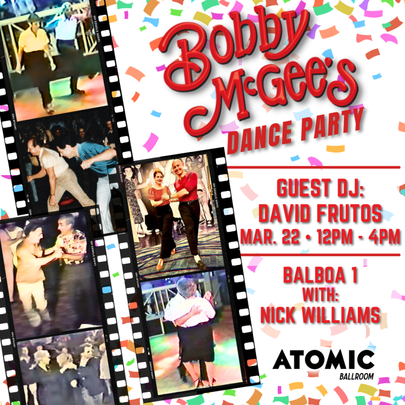 Advertisement for Bobby McGee's Dance Party at ATOMIC Ballroom.