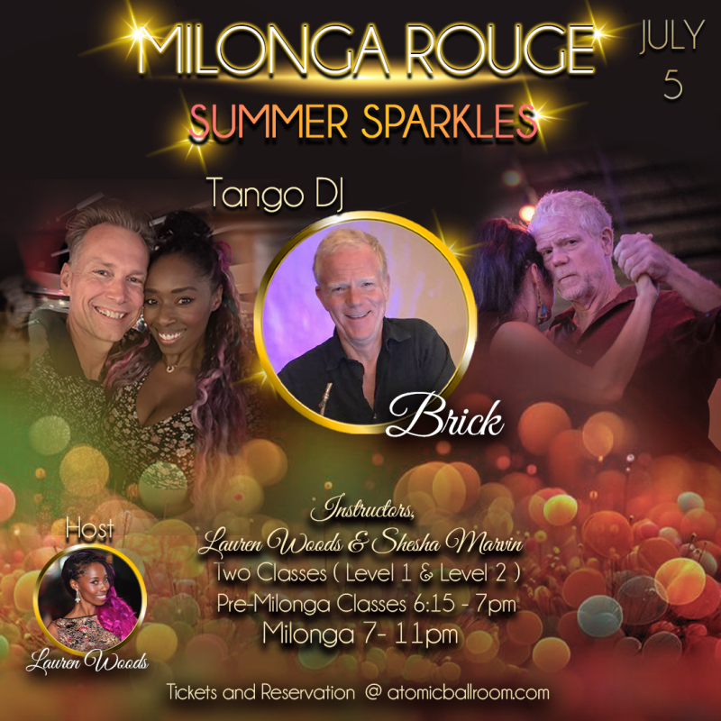 Advertisement for Milonga Rouge at Atomic Ballroom.