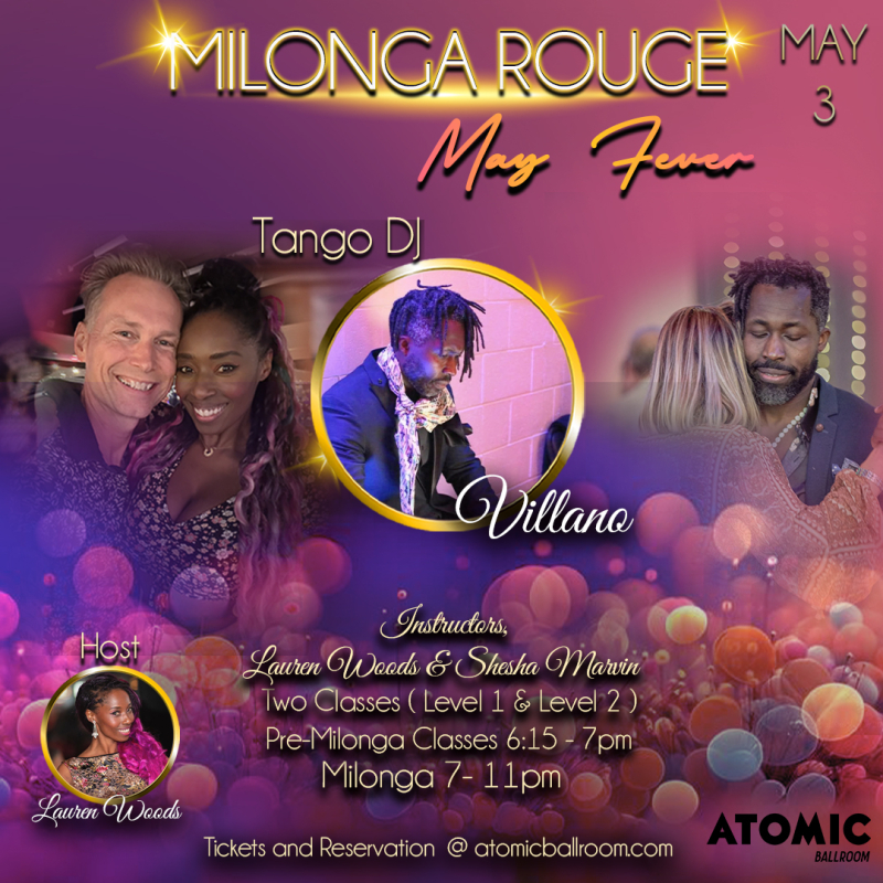 Advertisement for Milonga Rouge at Atomic Ballroom.
