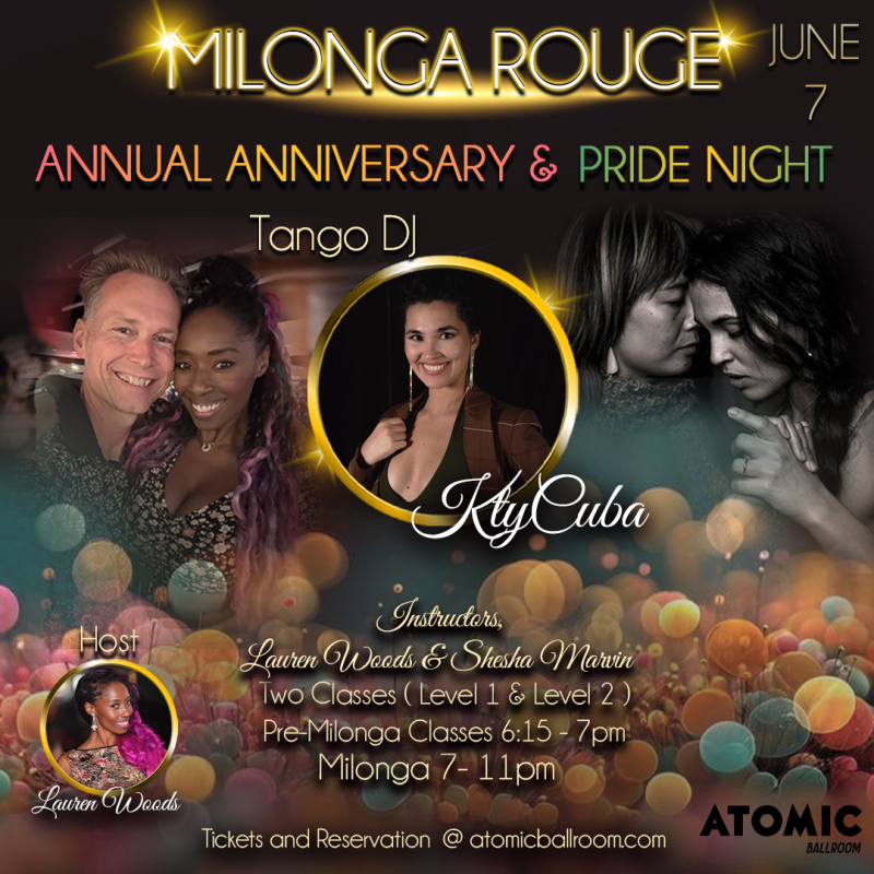 Advertisement for Milonga Rouge at Atomic Ballroom.