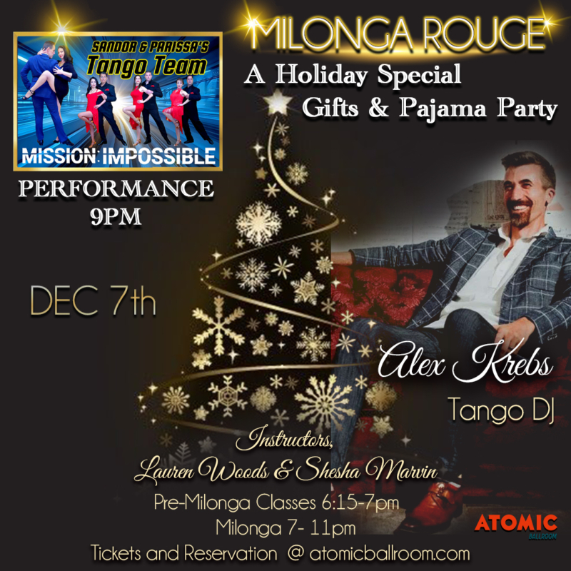 Advertisement for Milonga Rouge at Atomic Ballroom.