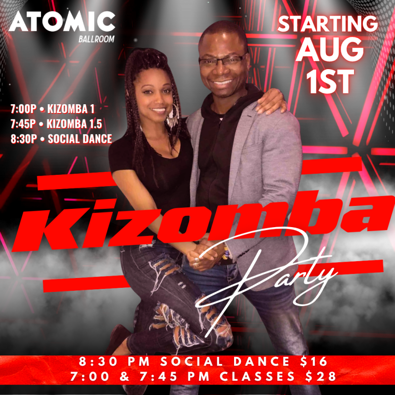 Advertisement for Kizomba dance classes at atomic Ballroom