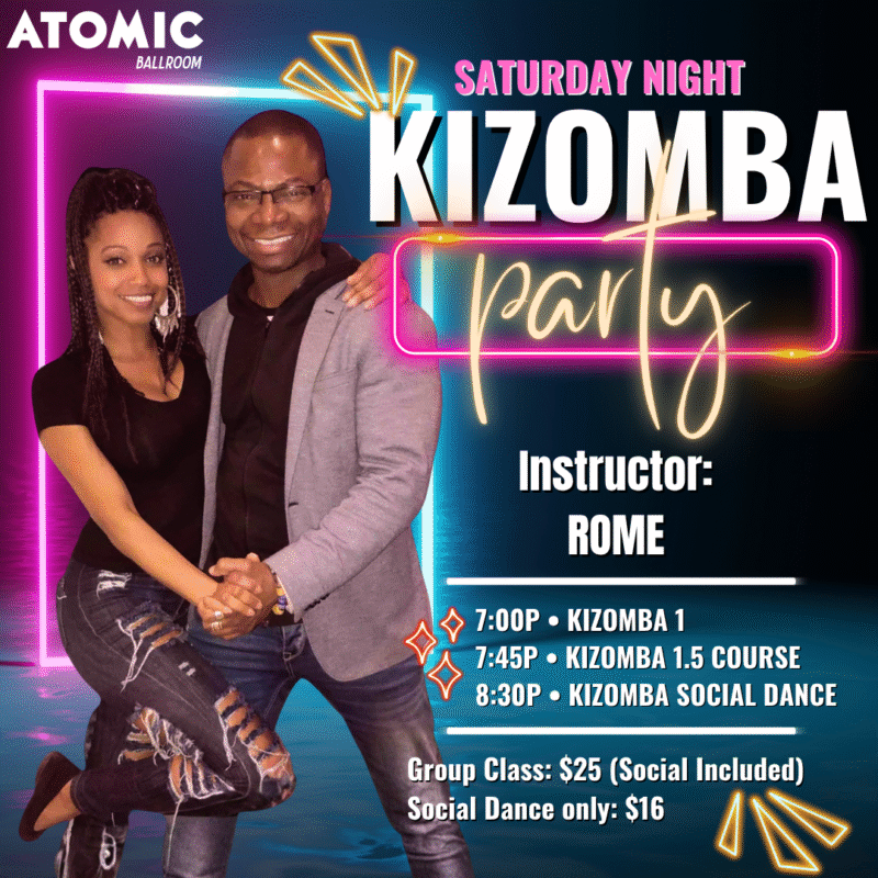 Advertisement for Kizomba dance classes at atomic Ballroom