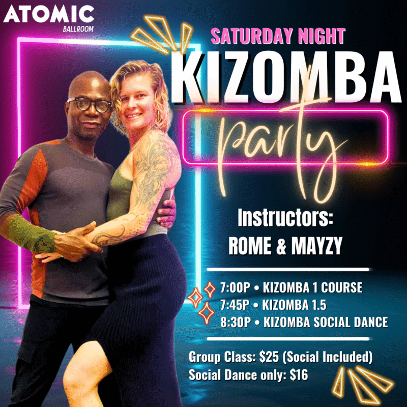 Advertisement for Kizomba dance classes at atomic Ballroom
