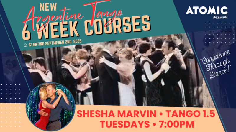 Advertisement for Atomic Ballroom's 6 Week Swing Dance Courses.