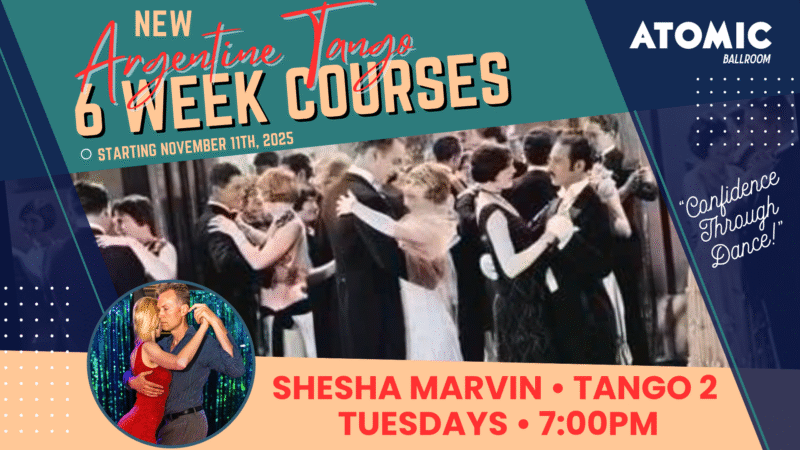 Advertisement for Atomic Ballroom's 6 Week Swing Dance Courses.