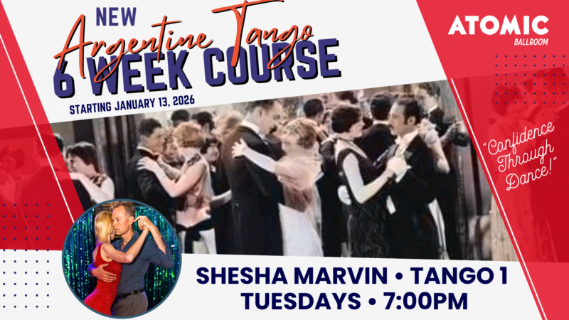 Advertisement for Atomic Ballroom's 6 Week Swing Dance Courses.