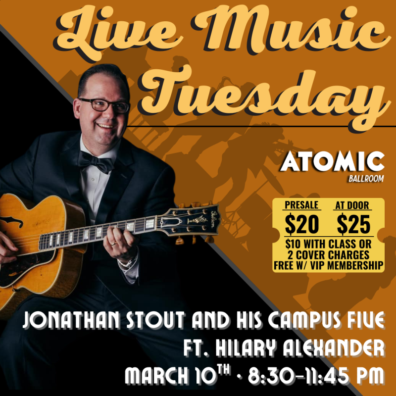 Advertisement for Live Music Tuesday at Atomic Ballroom featuring San Lyon.