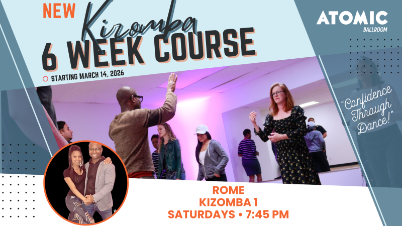 Advertisement for Atomic Ballroom's 6 Week Swing Dance Courses.