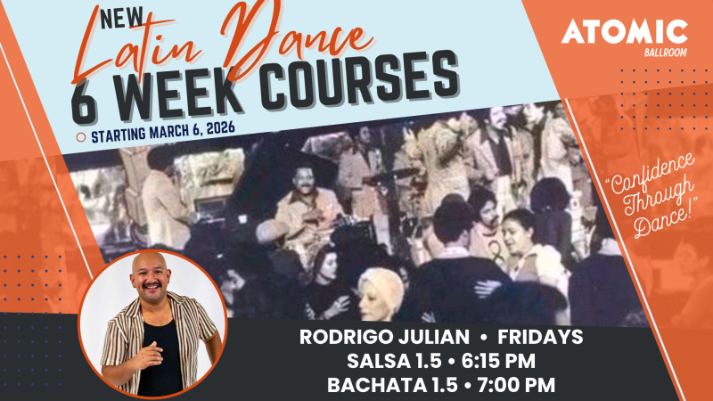 Advertisement for Atomic Ballroom's 6 Week Swing Dance Courses.