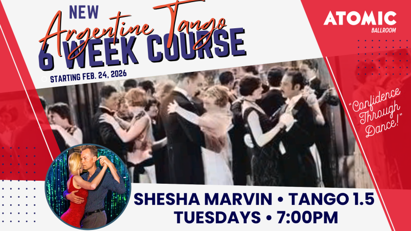 Advertisement for Atomic Ballroom's 6 Week Swing Dance Courses.