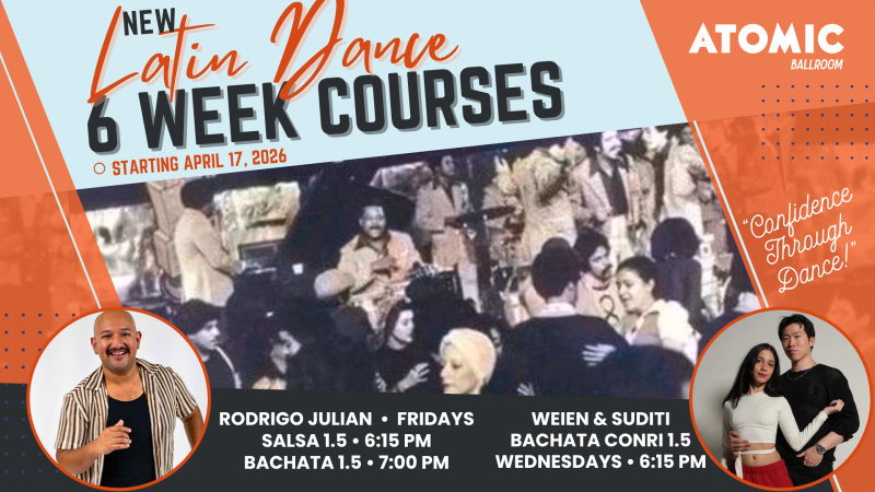 Advertisement for Atomic Ballroom's 6 Week Swing Dance Courses.