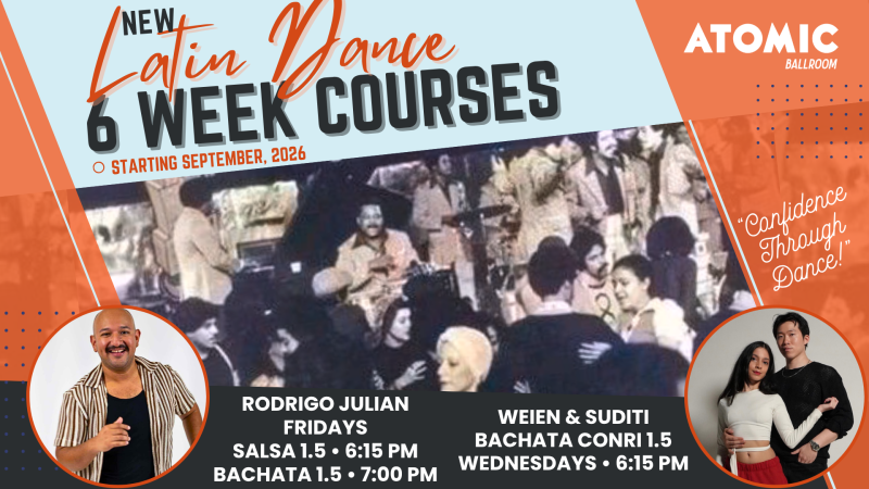 Advertisement for Atomic Ballroom's 6 Week Swing Dance Courses.